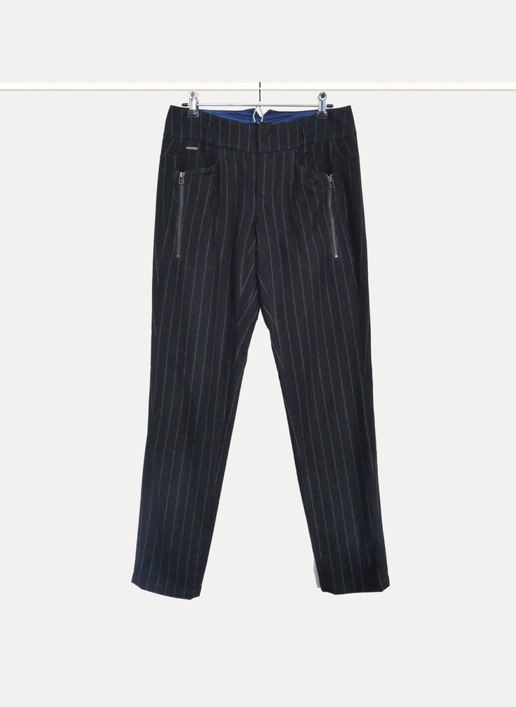 Pantalon de costume taille haute à rayure de la marque ONE STEP pour femme de taille M/38 de couleur Bleu en vente en ligne sur Circular Clothing Paris