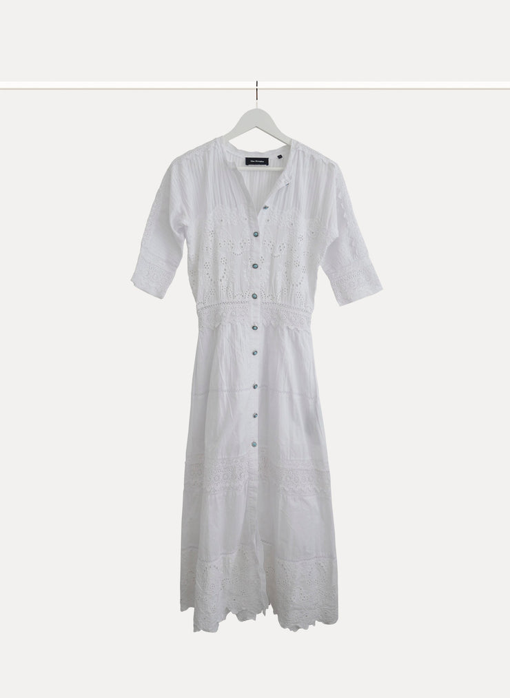 Robe longue à bouton turquoise de la marque THE KOOPLES pour femme de taille S/36 de couleur Blanc en vente sur la friperie en ligne Circular Clothing Paris