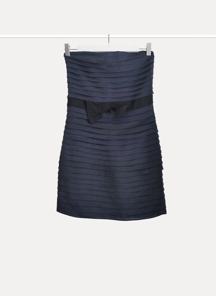 Robe bustier courte effet plissage avec nœud ceinture de la marque SANDRO pour femme de taille M/38 de couleur Bleu marine en vente en ligne sur Circular Clothing Paris