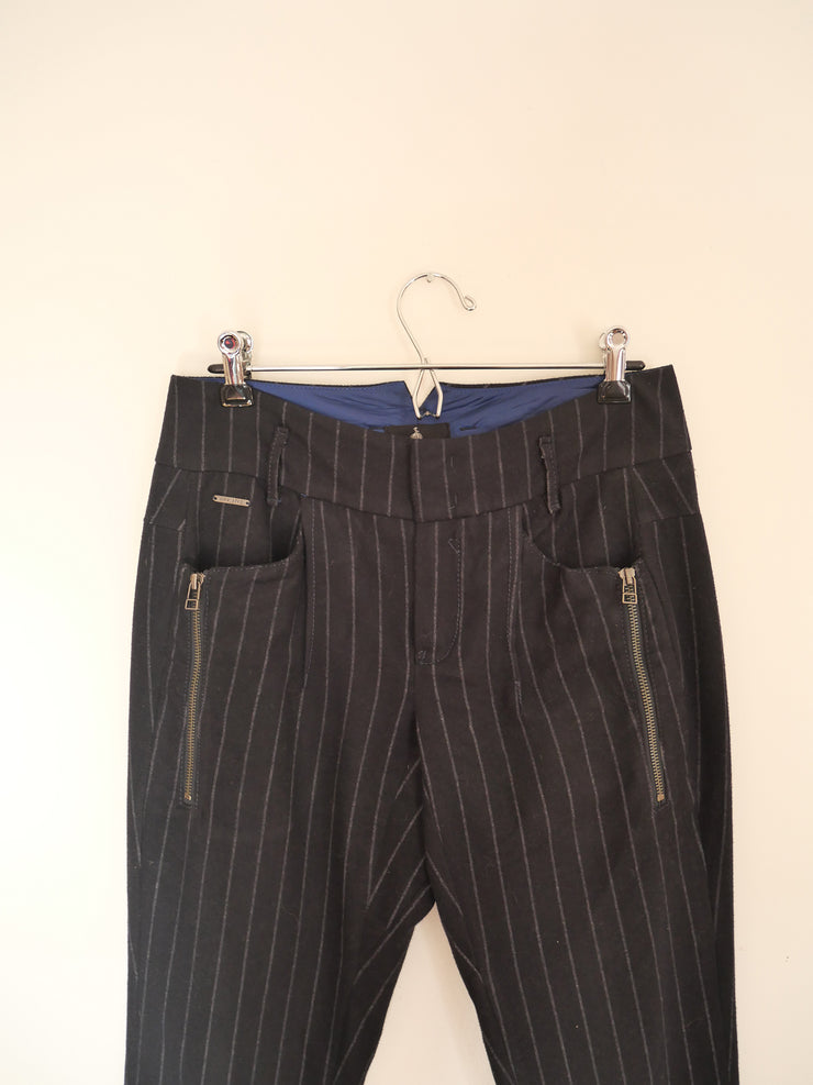 Pantalon de costume taille haute à rayure Bleu M/38