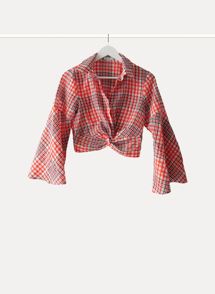Chemise à carreaux de la marque GANNI pour femme de taille S/36 de couleur Rouge Blanc en vente en ligne sur Circular Clothing Paris