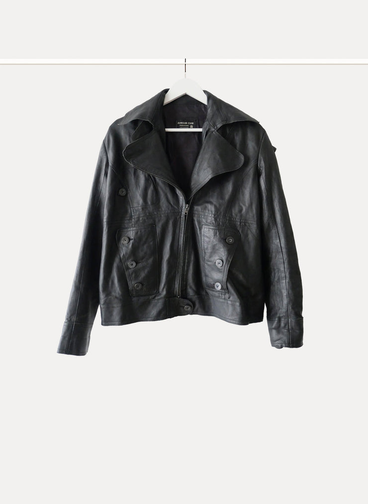 Manteau BLOUSON EN CUIR VIEILLI NOIR de la marque VINTAGE pour femme de taille XL/42 de couleur Noir en vente en ligne sur Circular Clothing Paris