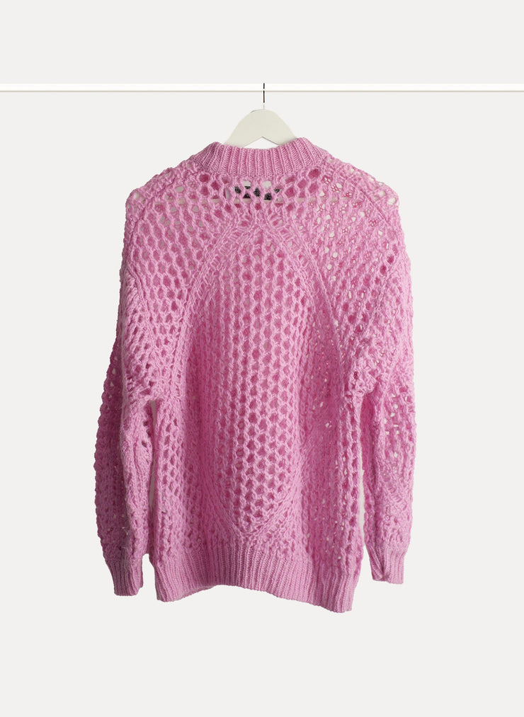 Pull en laine torsadé de la marque IRO pour femme  de taille XS/34 de couleur Rose en vente sur la friperie en ligne Circular Clothing Paris
